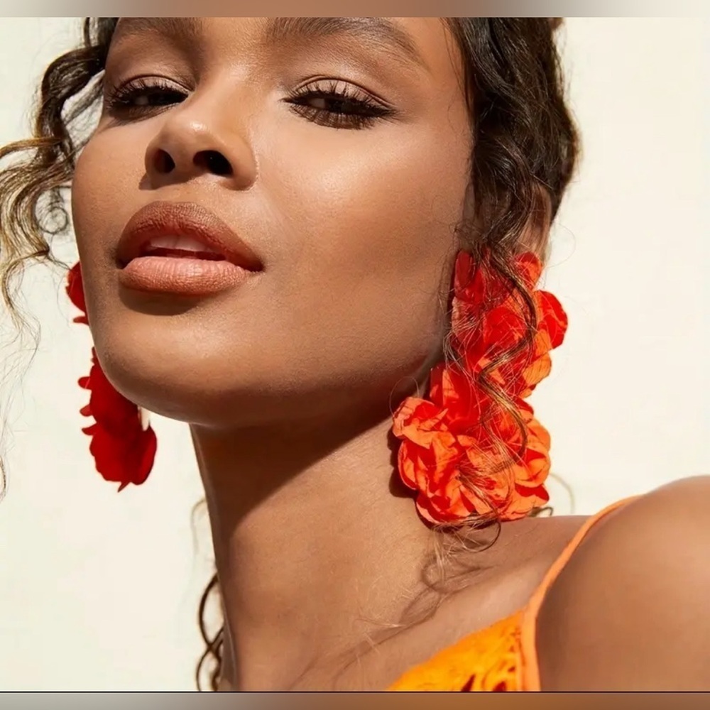 Hautesales Orange Flower Dangle Paper Earrings NWT